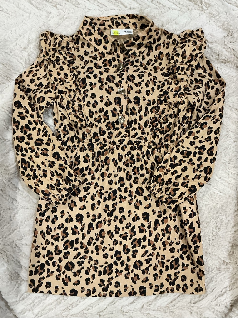 Epic Threads Beige and Black Leopard Print Ruffle Dress